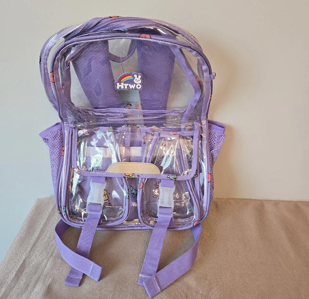 HTWO Clear Backpack Kids Purple PVC School Book Bag New with Tags Adjustable